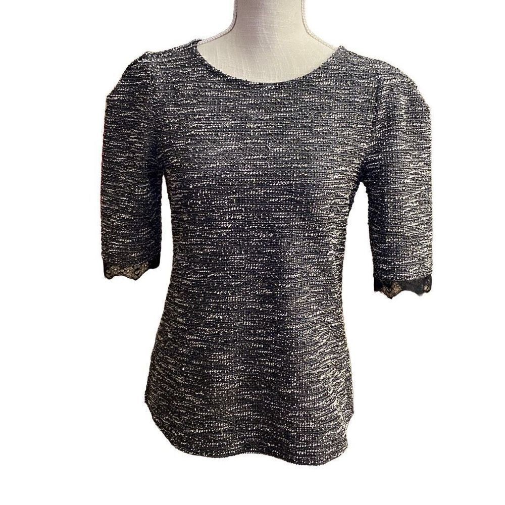 Ann Taylor Boucle Lace Trim Puff Sleeve Top - Size S